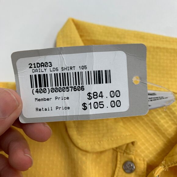 Daily Sports Polo Shirt Womens L Yellow Stretch Collared Snap Button Troon Club - Picture 14 of 16